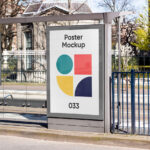 Realistic Poster Mockup at Bus Stop