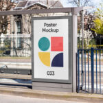 Realistic Poster Mockup at Bus Stop