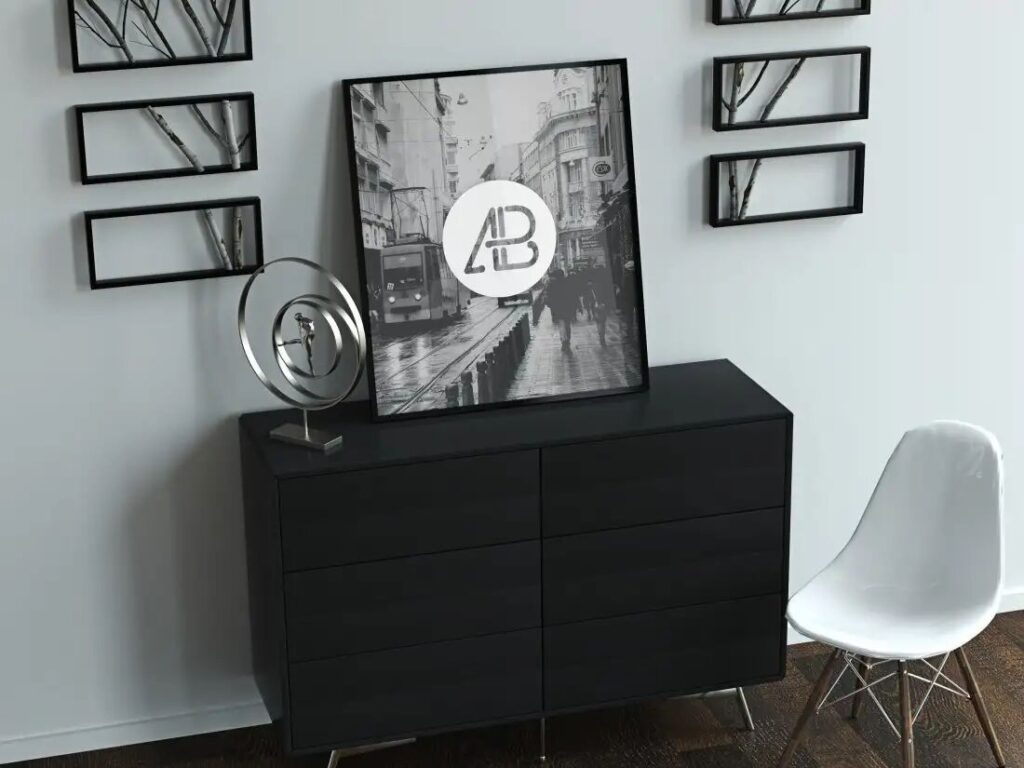 Realistic Poster on Drawer Mockup