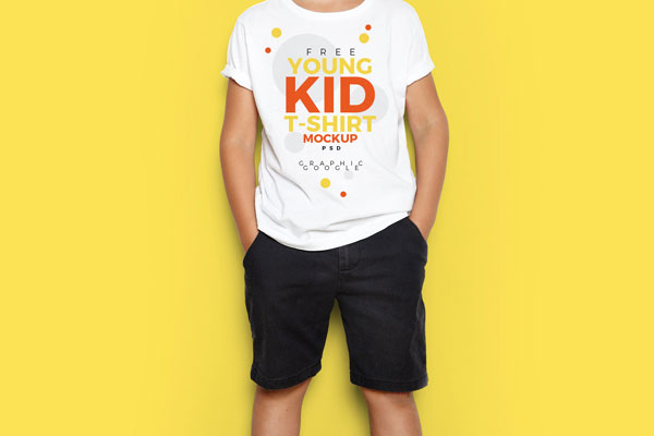 Realistic Scene of Young Kid T-shirt Mockup