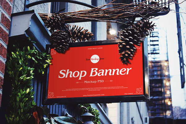 Realistic Shop Banner with Outdoors View Mockup