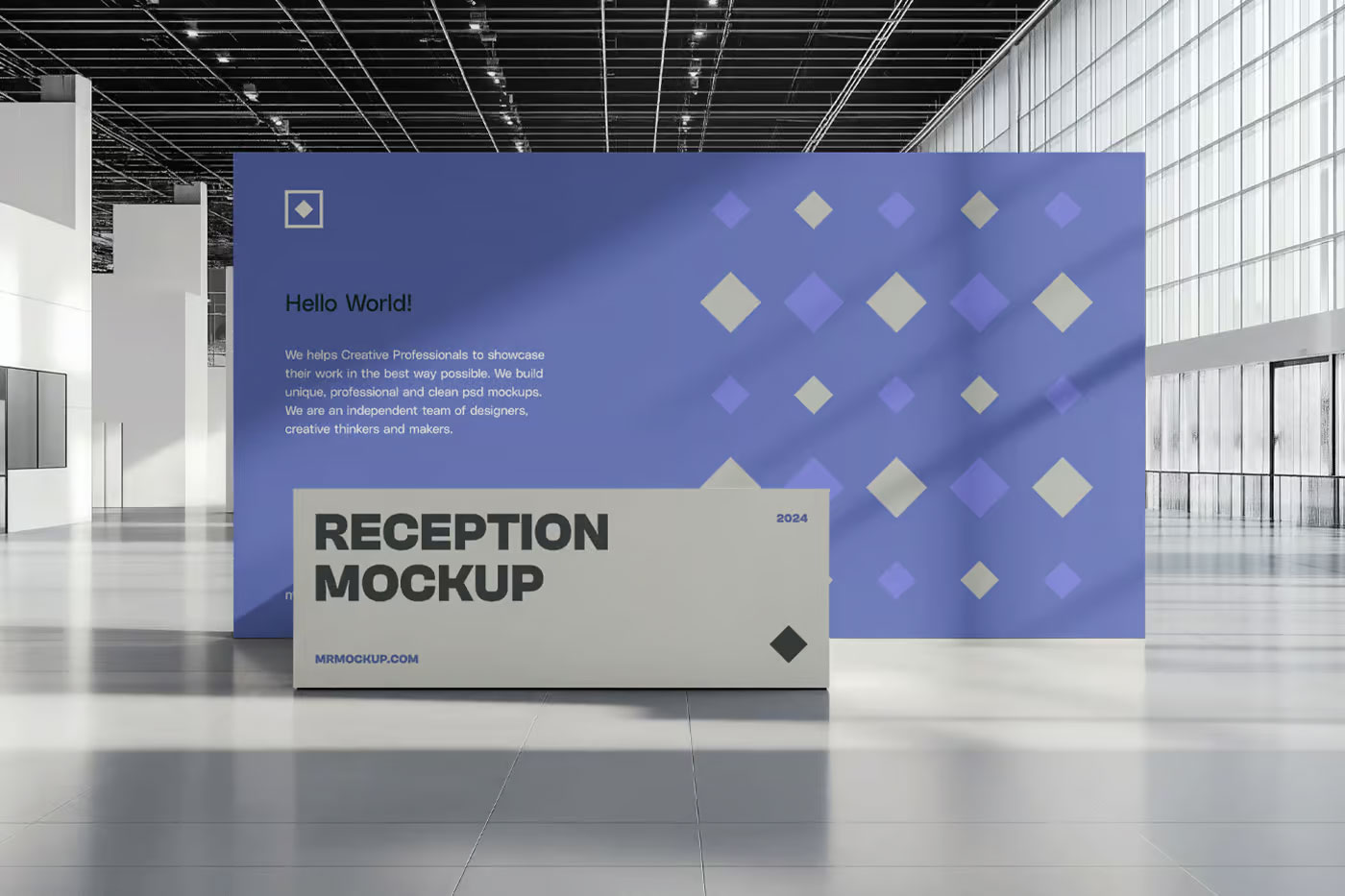 Free Reception in the Modern Building Mockup PSD Template