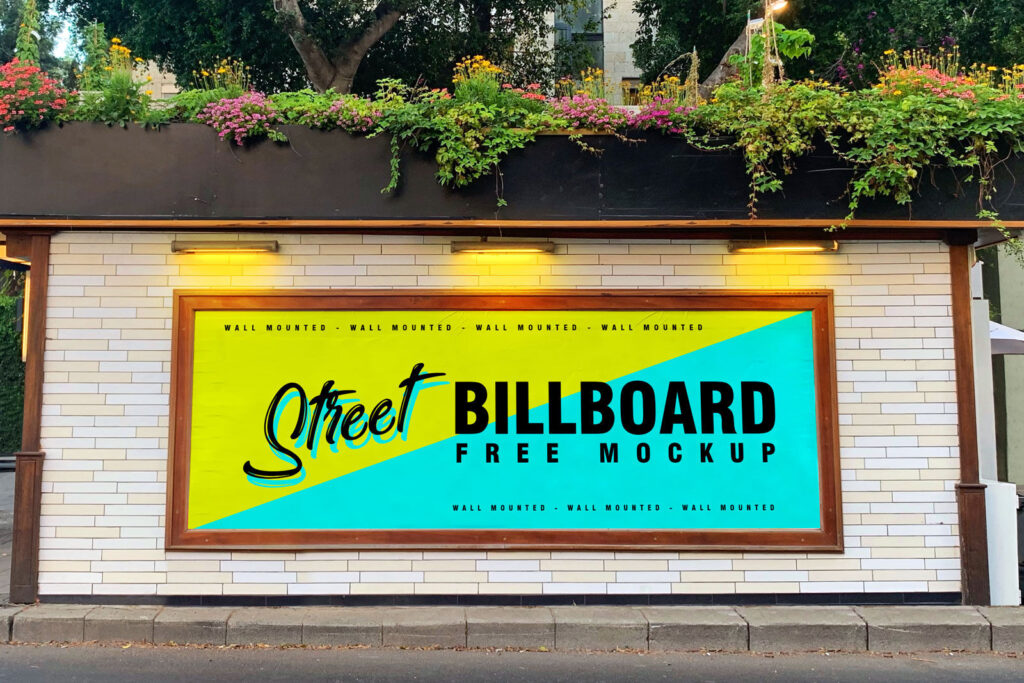 Rectangle Billboard Mounted to a Street Wall Mockup