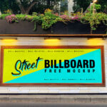 Rectangle Billboard Mounted to a Street Wall Mockup