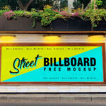 Rectangle Billboard Mounted to a Street Wall Mockup
