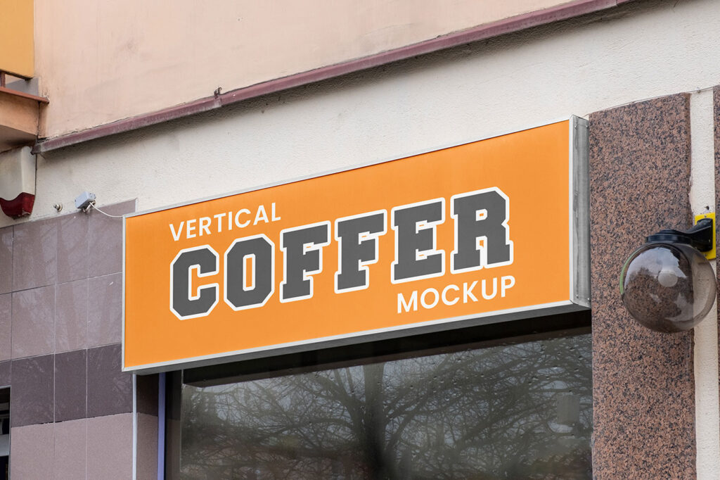 Rectangle Coffer Sign Mockup in Perspective Vision