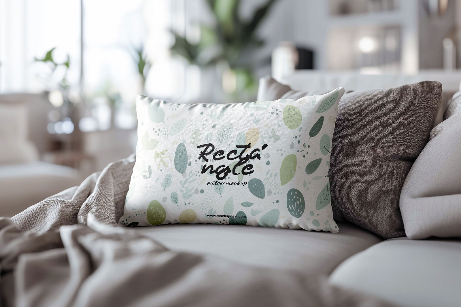 Free Rectangle Pillow Mockup on Couch PSD Template