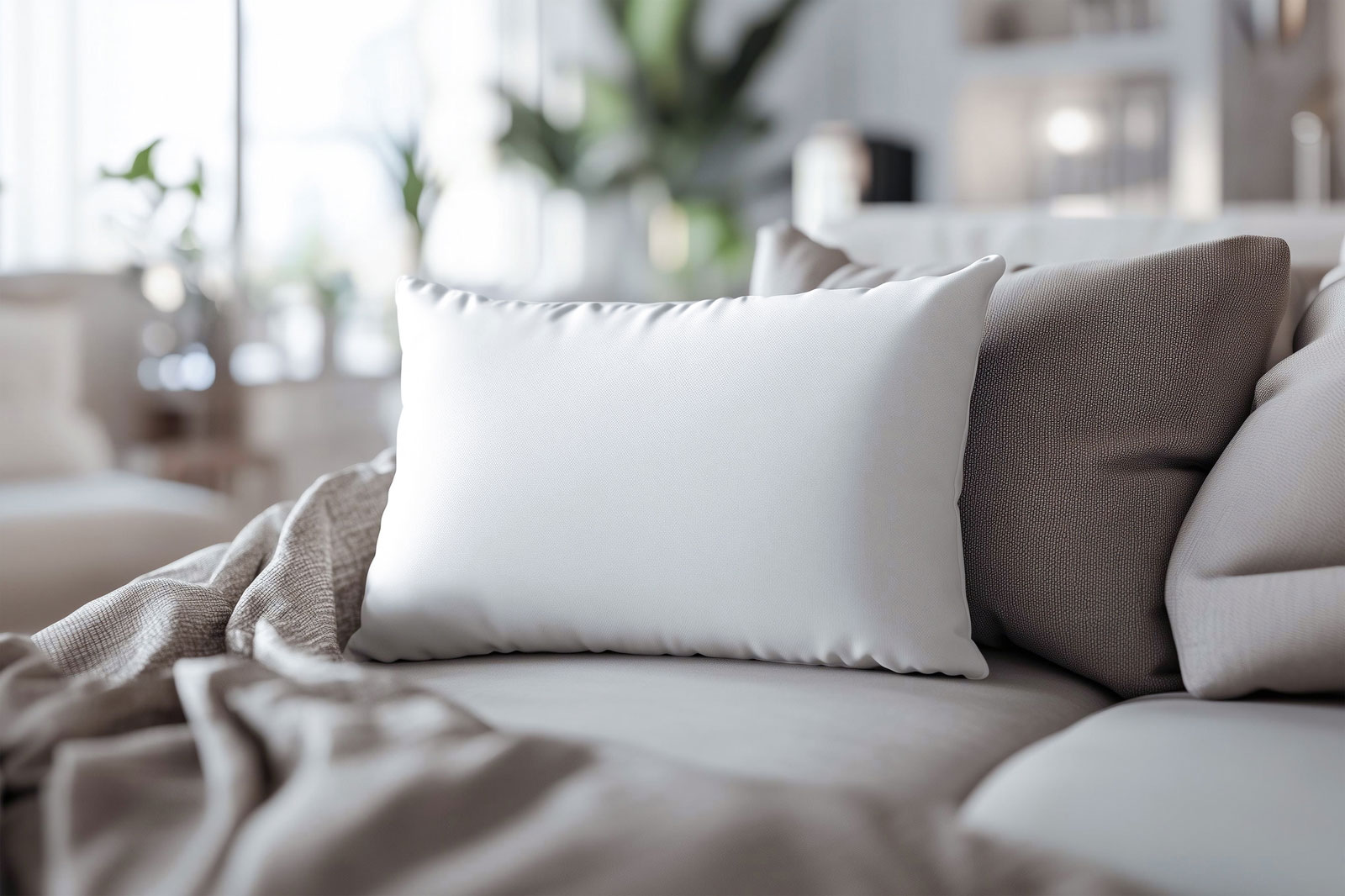 Free Rectangle Pillow Mockup on Couch PSD Template
