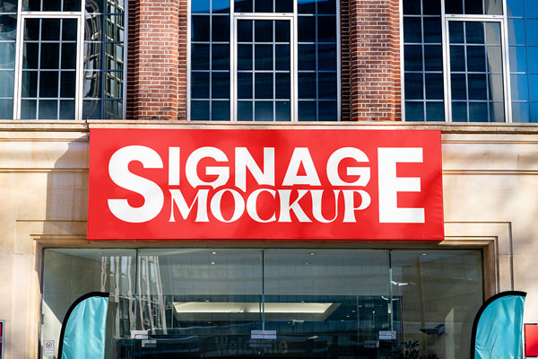 Rectangle Sign on Building Mockup