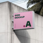 Rectangle Sign on Concrete Wall Mockup