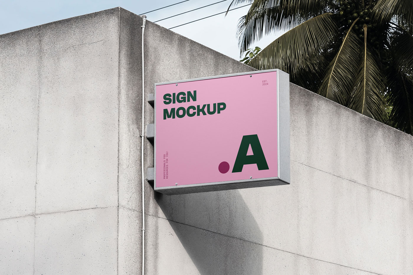 Free Rectangle Sign on Concrete Wall Mockup PSD Template
