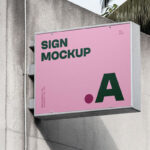 Rectangle Sign on Concrete Wall Mockup