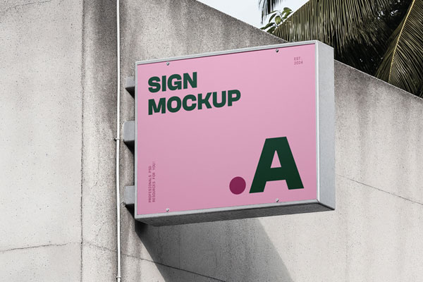 Rectangle Sign on Concrete Wall Mockup