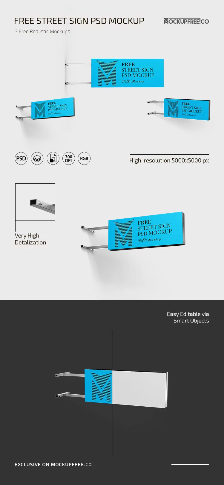 FreeRectangle Street Sign Mockup PSD Template