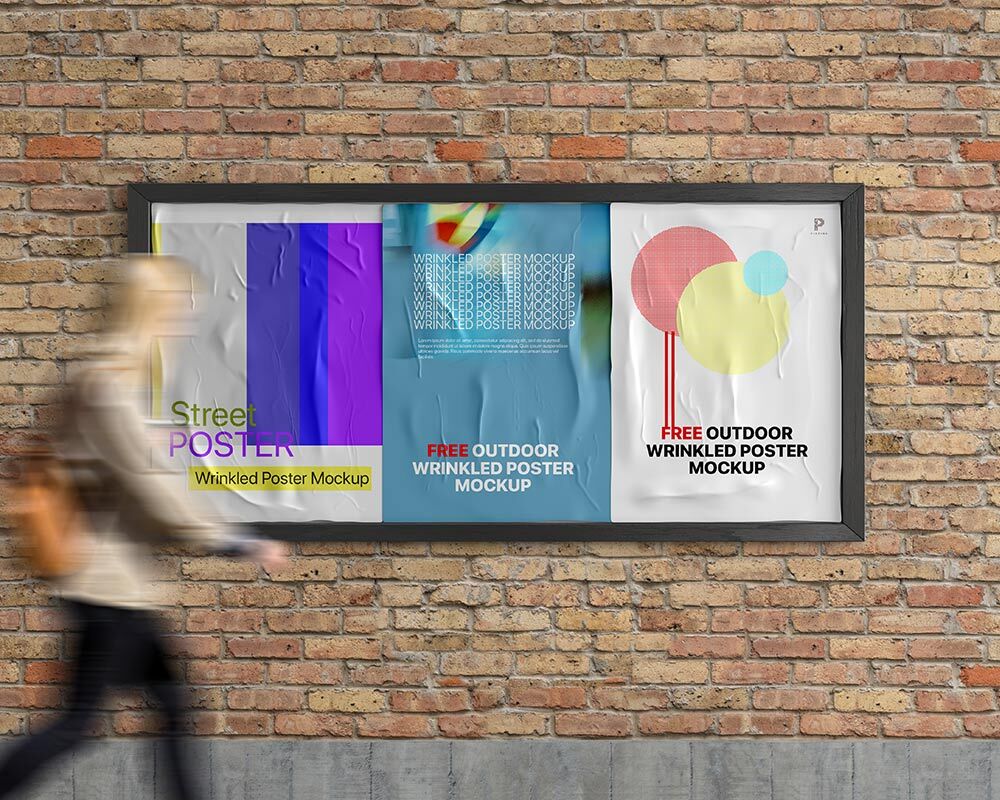 Rectangle Wrinkled Poster on the Wall Mockup