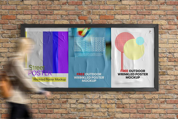 Rectangle Wrinkled Poster on the Wall Mockup