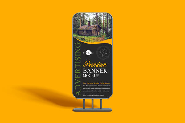Rectangular Advertising Banner Mockup in Front Sight
