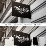 Rectangular Sign Board Mounted on Outdoor Shop’s Wall Mockup