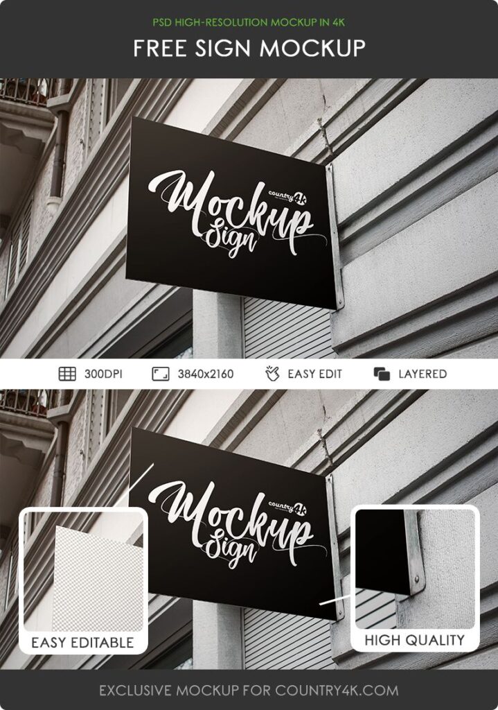 Rectangular Sign Board Mounted on Outdoor Shop’s Wall Mockup