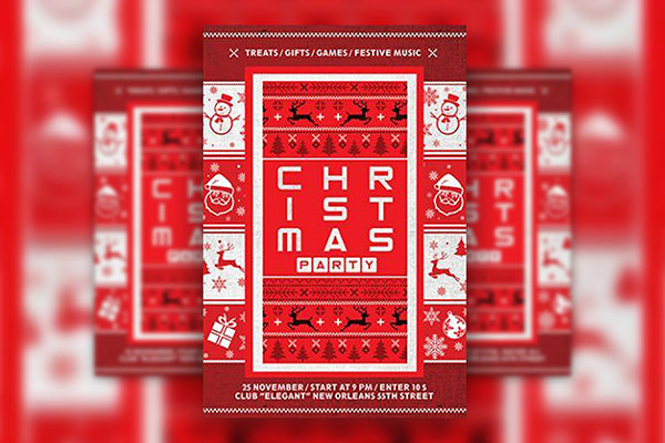 Red, Border, Thematic, Illustrated Christmas Party Poster Template