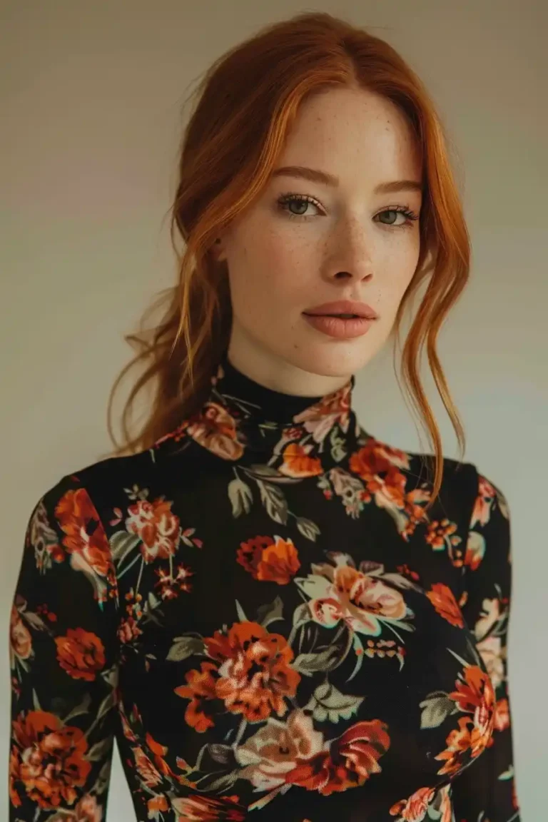 Red-Haired Model in Floral Dress