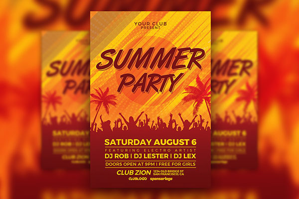 Red, Orange, Yellow, Tropical Beach Party Flyer Template