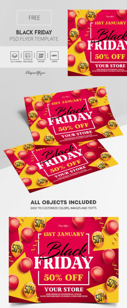 Red, Yellow, Geometric Black Friday Flyer Template