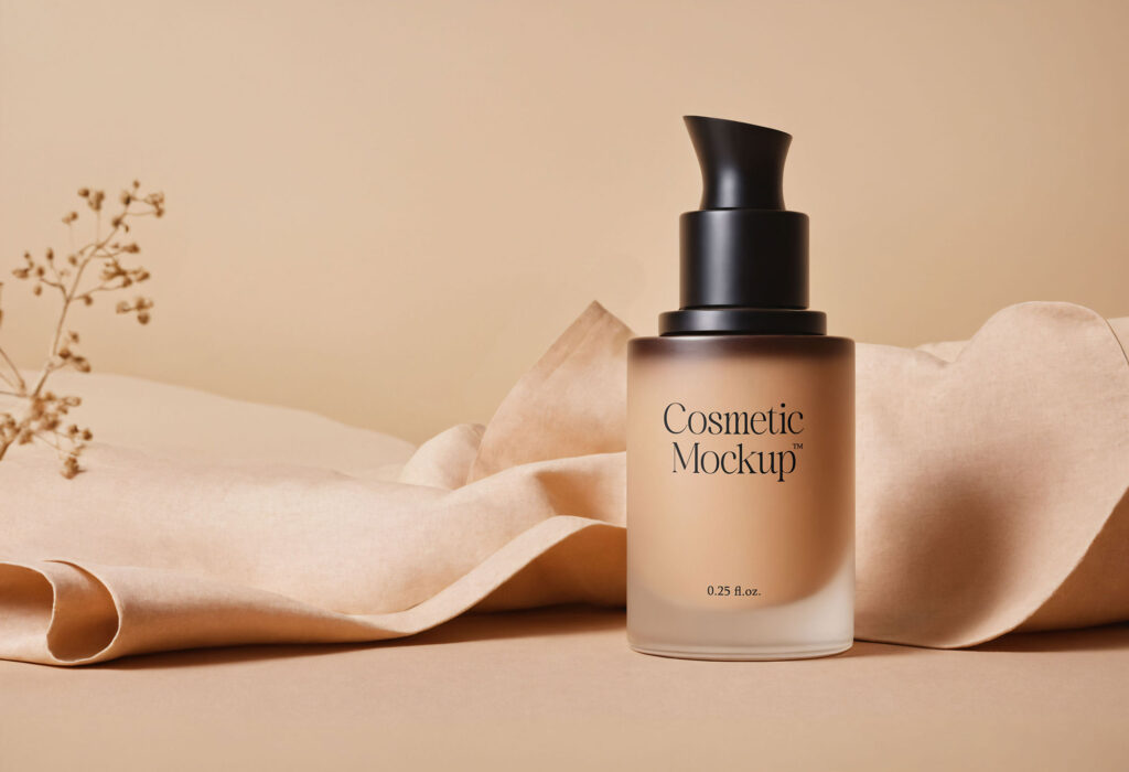 Cosmetic Bottle Mockup with Fabric