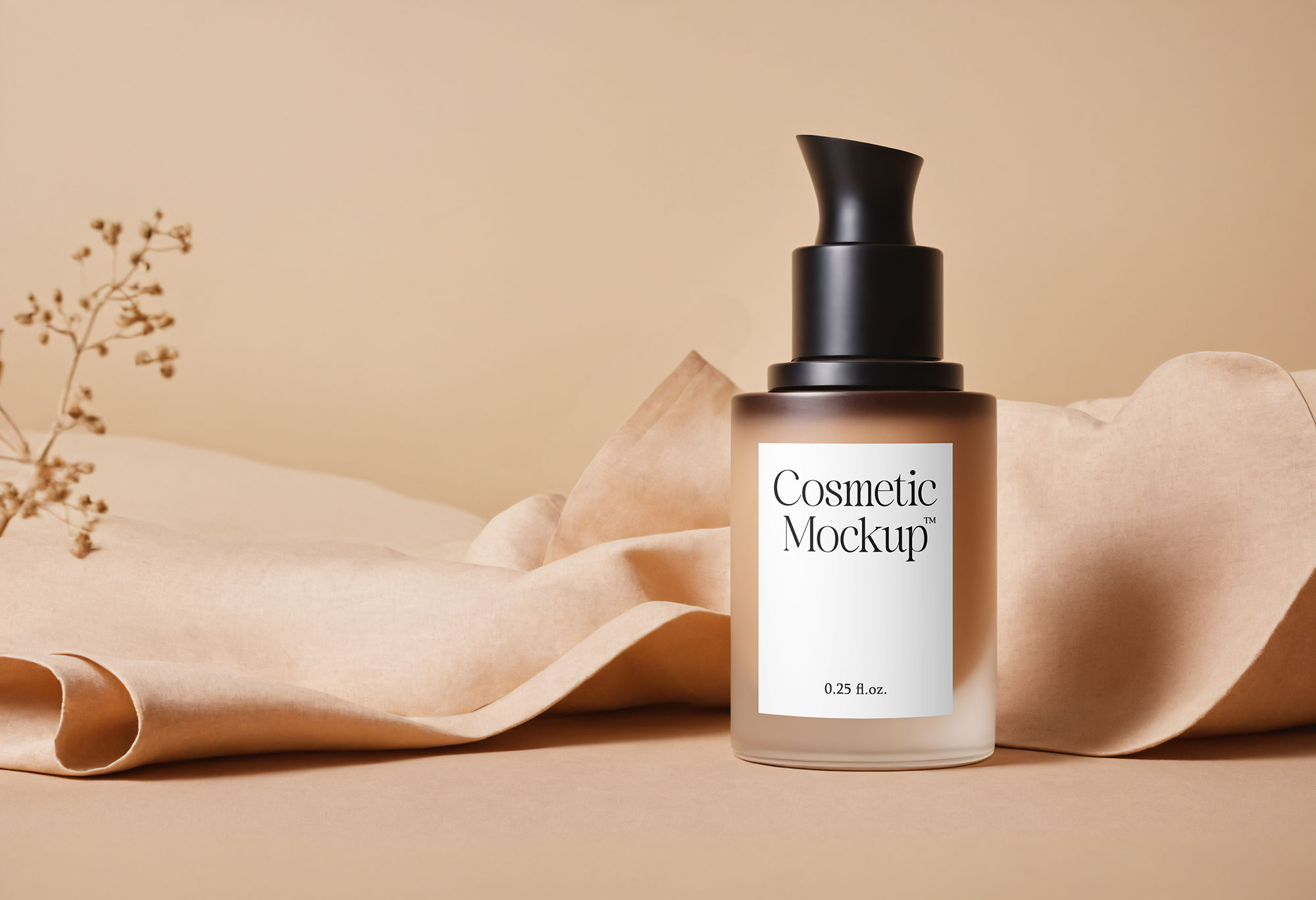 Free Cosmetic Bottle Mockup with Fabric PSD Template