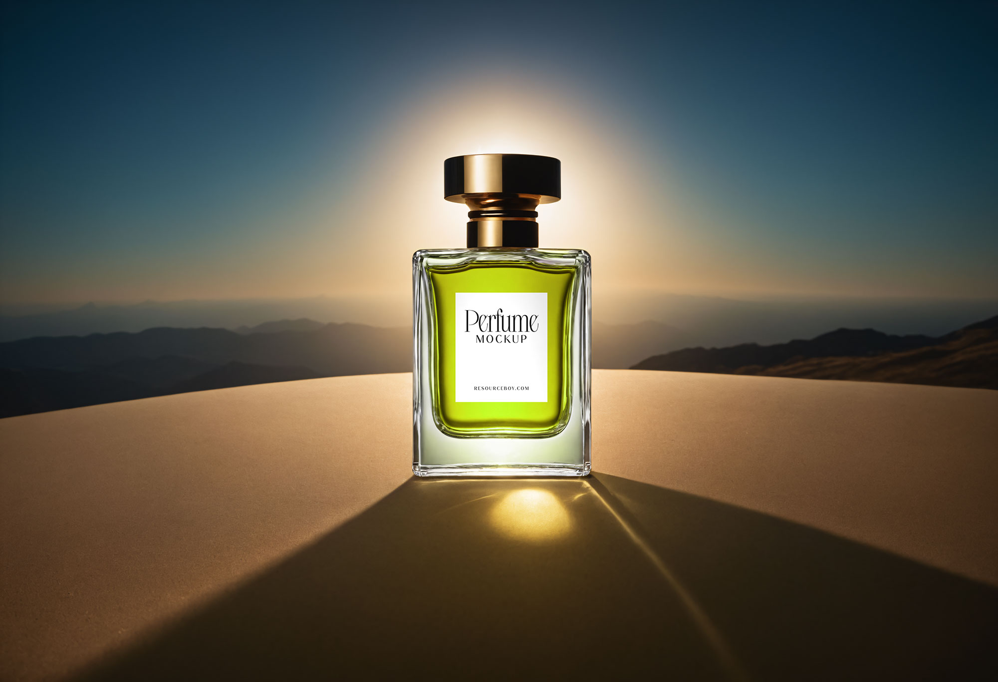 Free Perfume Bottle Mockup with Mountain View PSD Template