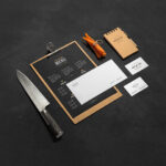 Restaurant and Bar Stationery Mockup on Dark Table