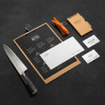 Restaurant and Bar Stationery Mockup on Dark Table