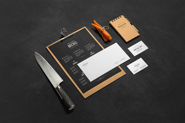 Restaurant and Bar Stationery Mockup on Dark Table