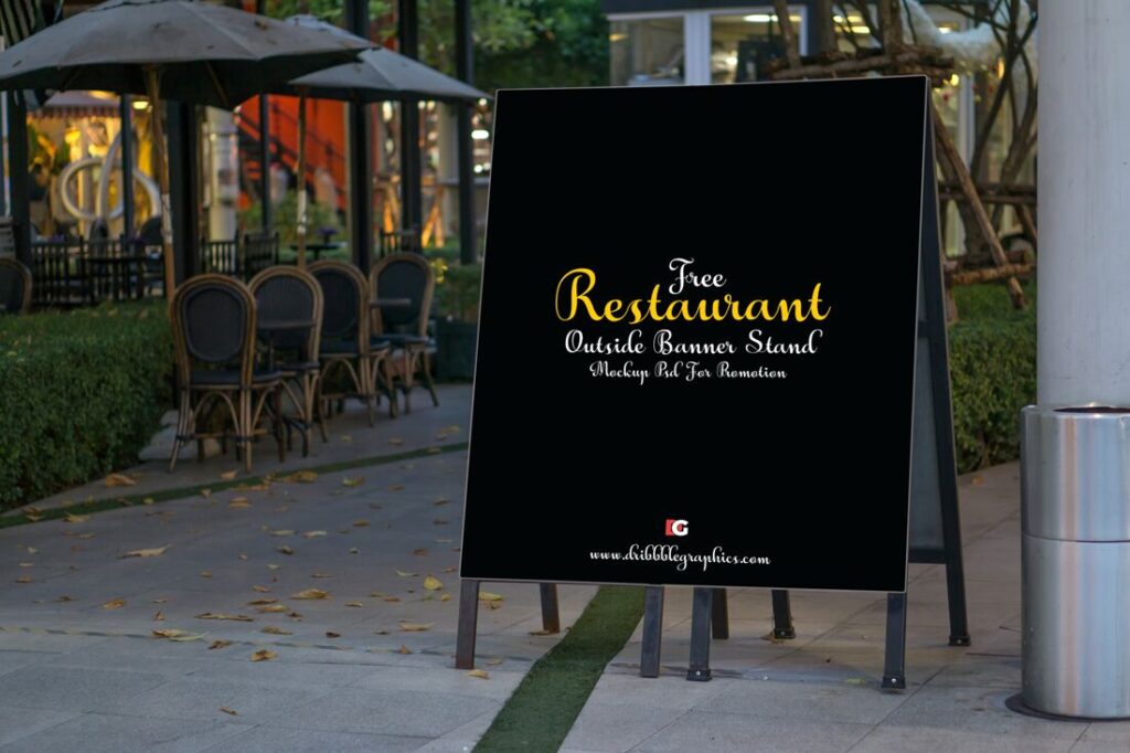 Restaurant Banner Stand in Outdoor Setting Mockup