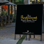Restaurant Banner Stand in Outdoor Setting Mockup