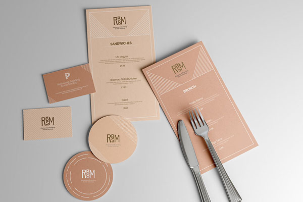 Restaurant Branding Mockup with 2 Menus, Business Cards, and Coasters