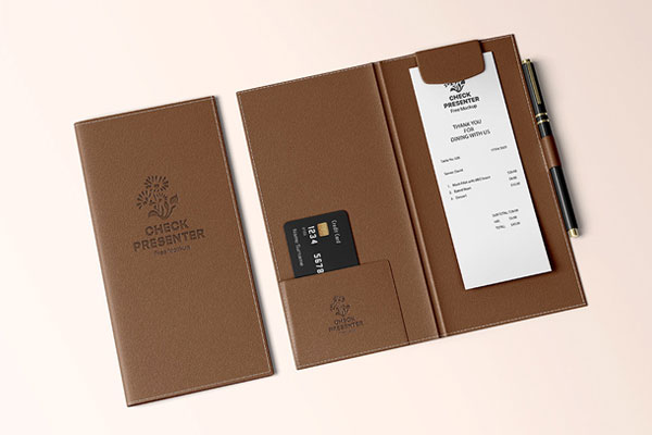 Restaurant Check Presenter Mockup in Perspective Vision