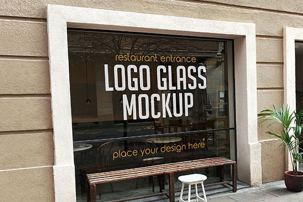 Restaurant Entrance Logo Mockup in Perspective View