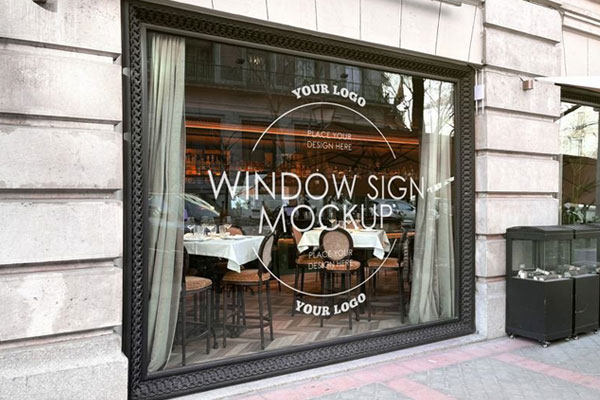 Restaurant Window Logo Mockup in Perspective View