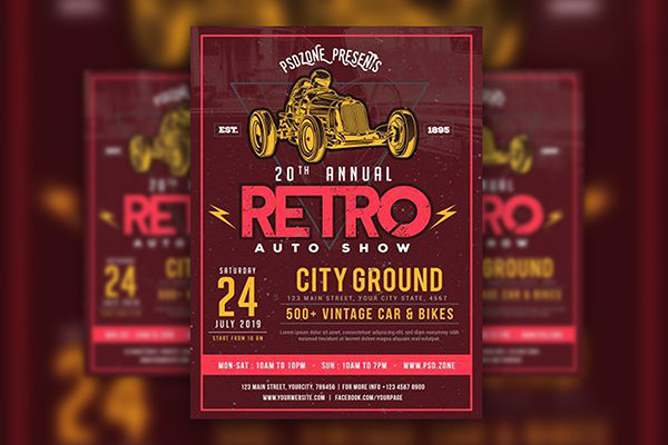 Retro Illustrated Classic Car Show Flyer Template