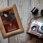 Retro Vintage Wooden Photo Frame Laying on Wooden Floor Mockup