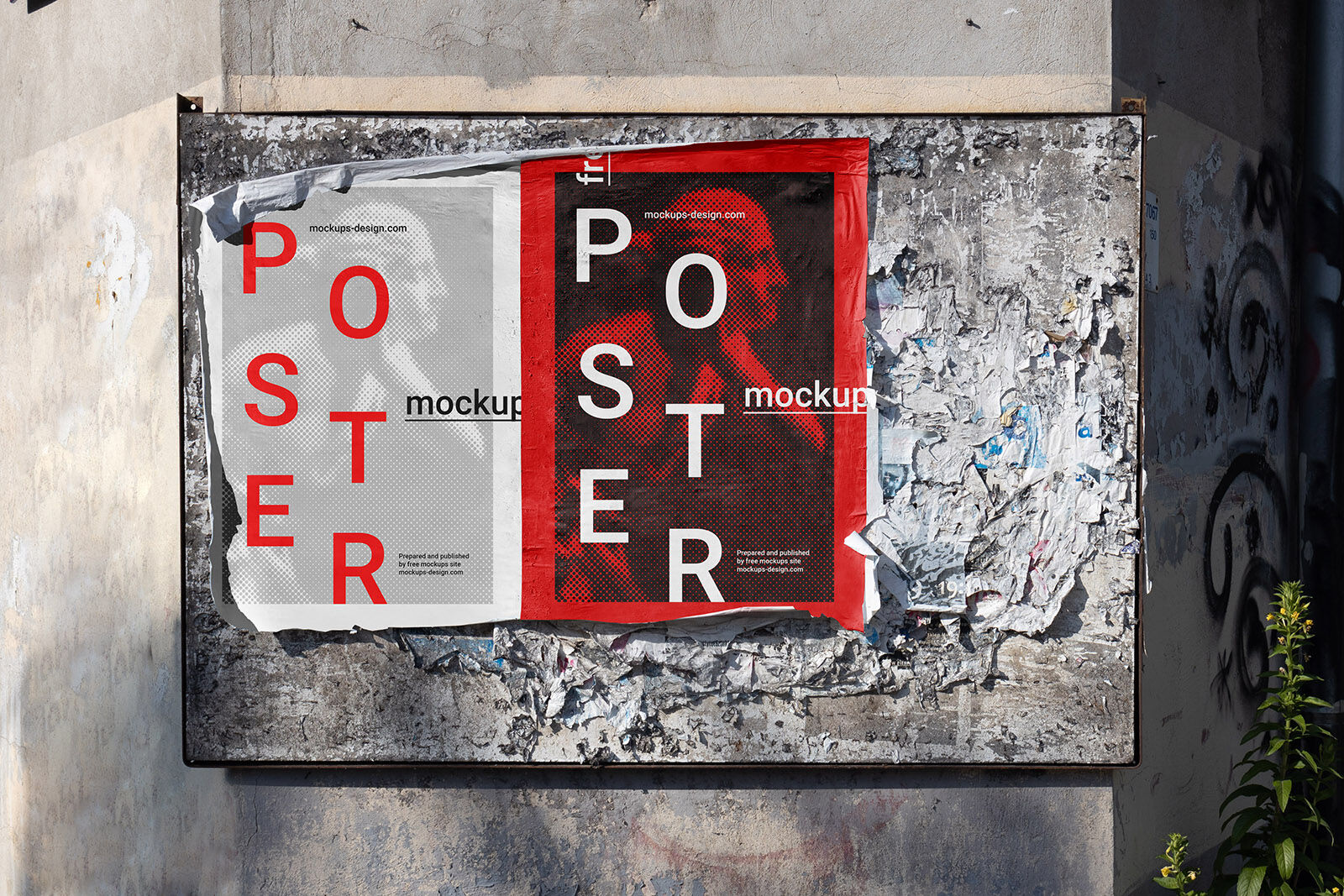 Ripped, Grunge Street Wall Poster in the Front View Mockup FREE PSD