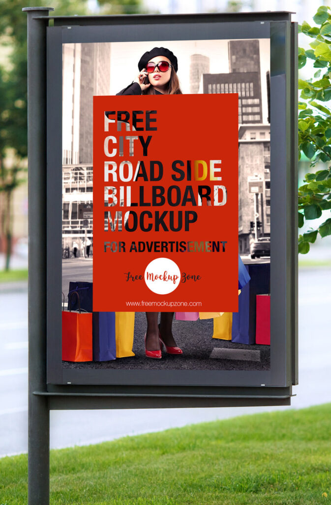 Roadside Billboard Mockup with Pillar