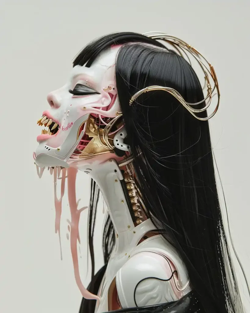 Robotic Geisha Woman Portrait