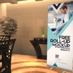 Roll Up Banner Placed in a Restaurant Mockup