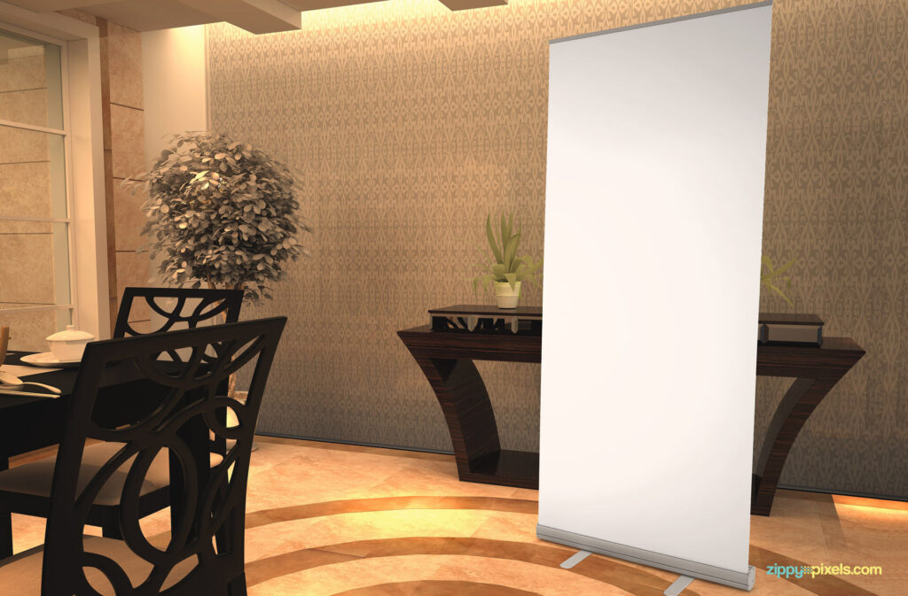 Roll Up Banner Placed in a Restaurant Mockup