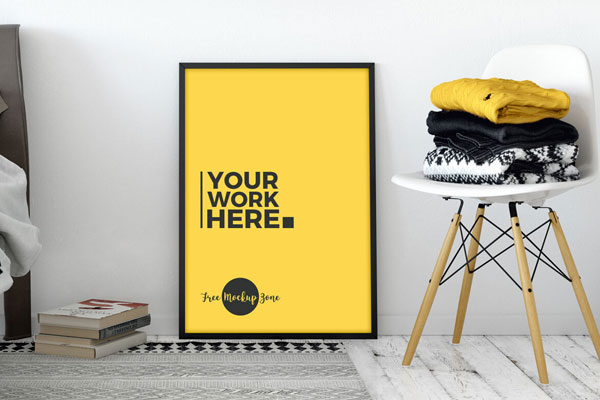 Room Interior Standing Poster Front View Mockup