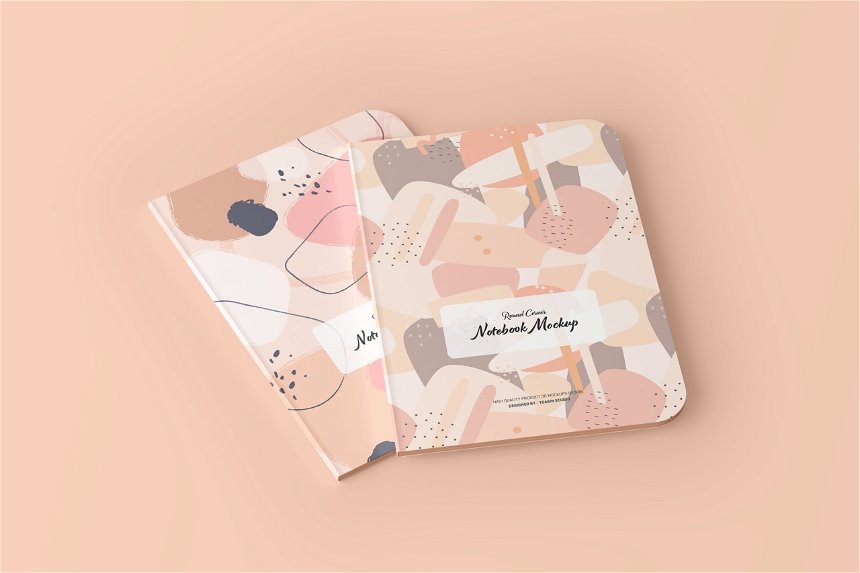 Round Corner Notebook Mockup in 4 Sights