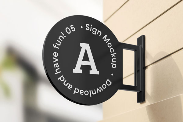 Round Logo Signage Mockup in the Half-Side View Outdoors