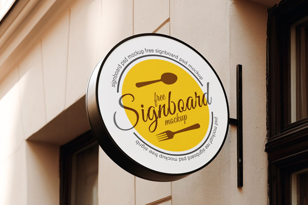 Round Sign Mockup on European Coffee Shop